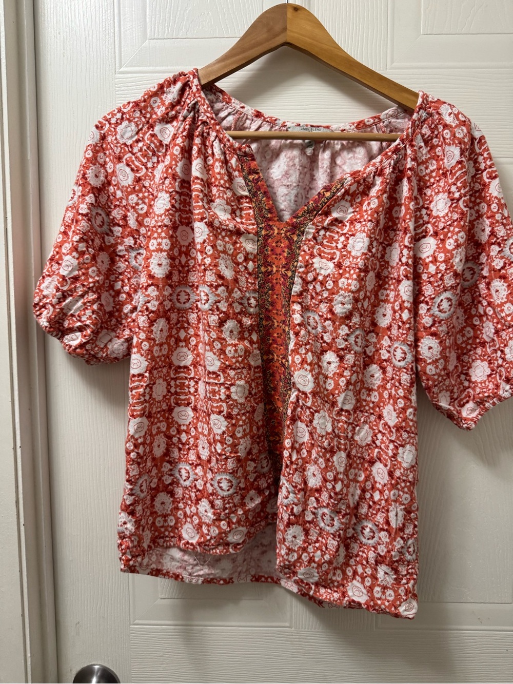 Women's Red Floral Tunic Top with Decorative Trim - Picture 1 of 3